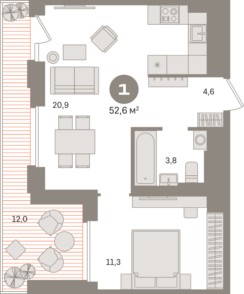 2 ккв (Евро) 52,6 м²