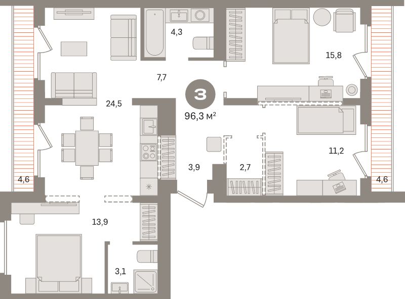 4 ккв (Евро) 96,3 м²