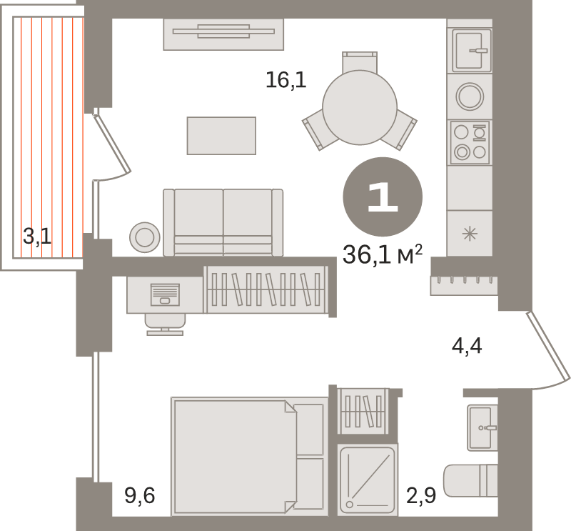 2 ккв (Евро) 36 м²