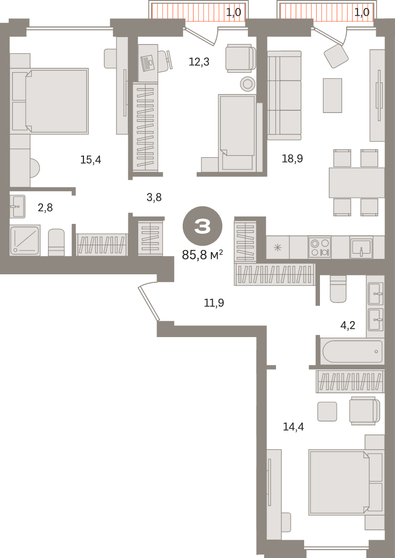 4 ккв (Евро) 85,8 м²