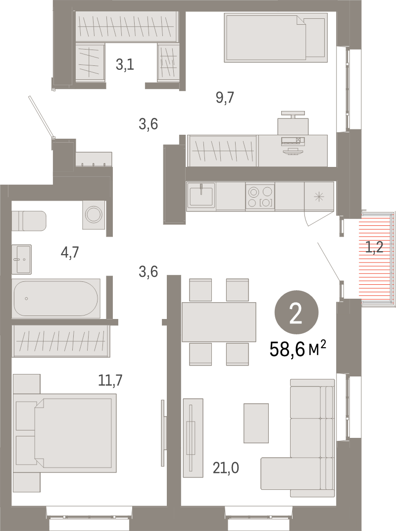 3 ккв (Евро) 58,6 м²