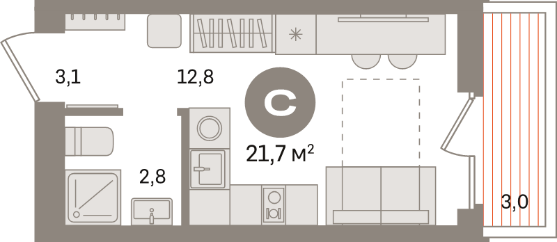 Студия 21,7 м²