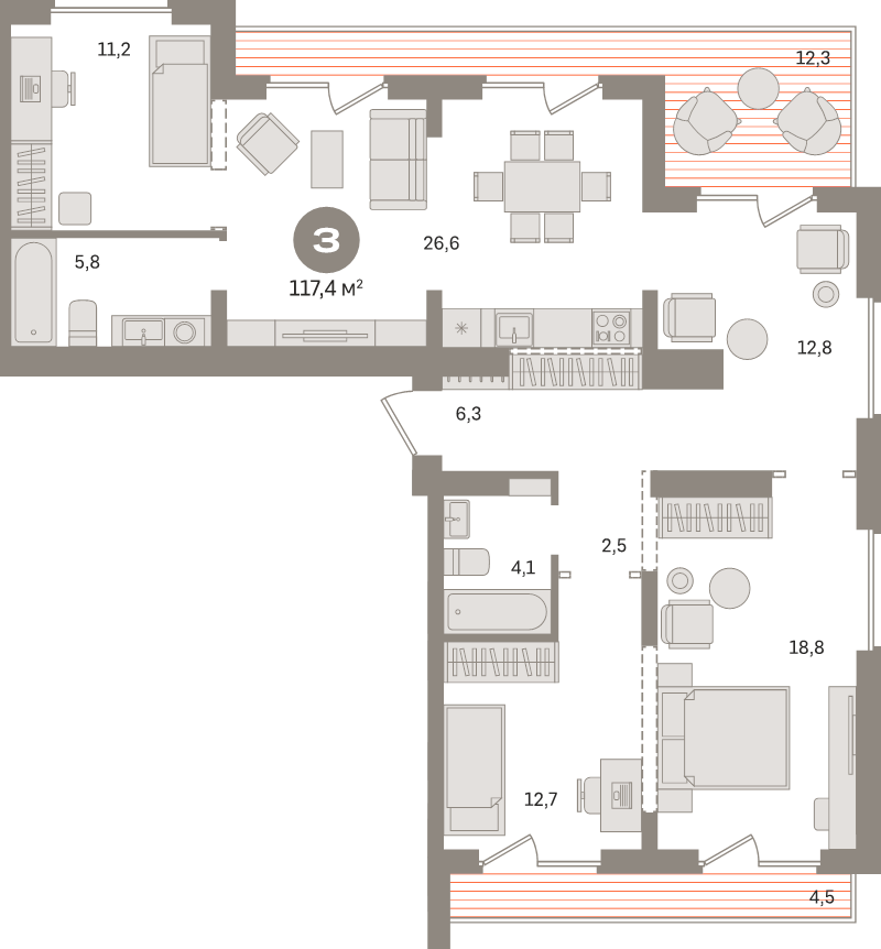 4 ккв (Евро) 117,4 м²