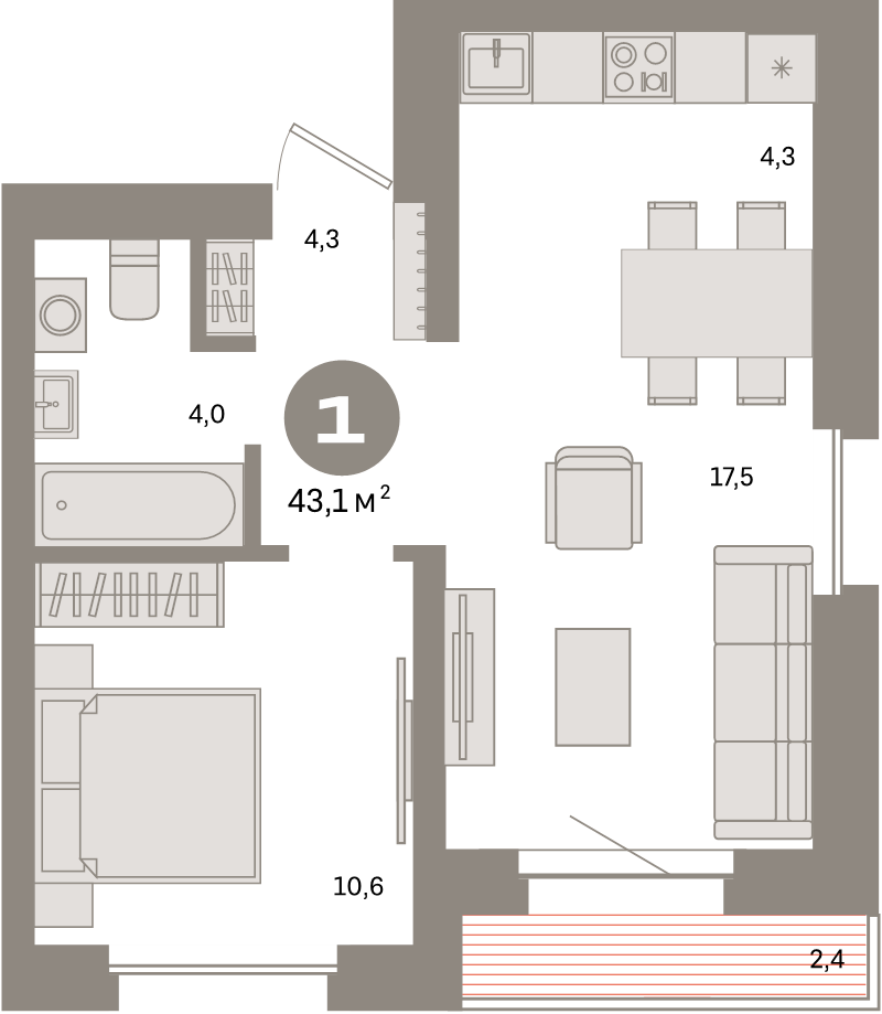 2 ккв (Евро) 43,1 м²