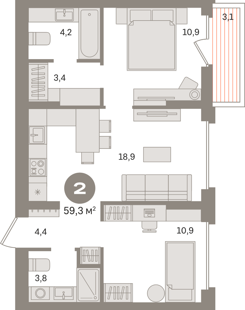 3 ккв (Евро) 59,3 м²