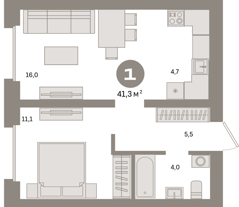 2 ккв (Евро) 41,3 м²