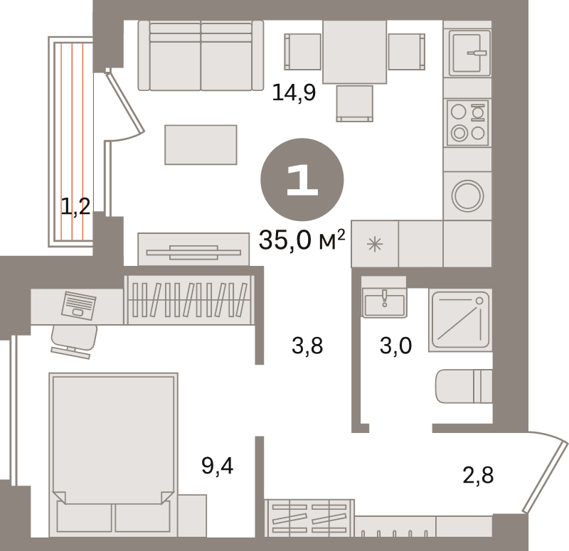 1 ккв 35 м²