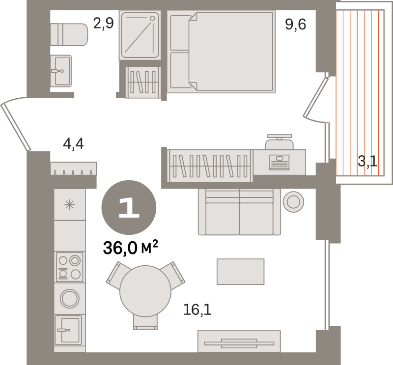 2 ккв (Евро) 36 м²