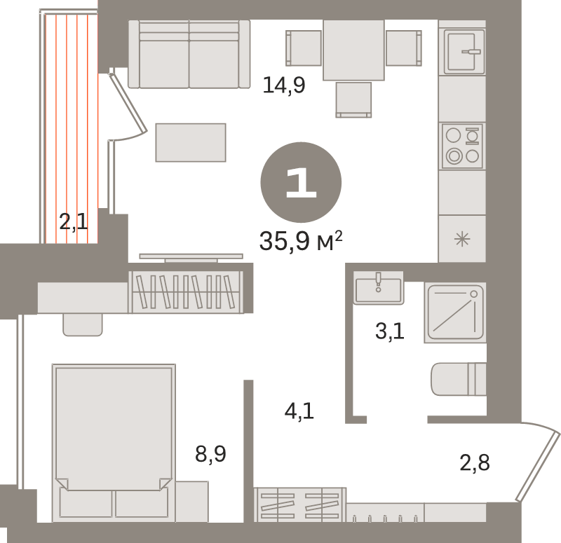1 ккв 35,9 м²