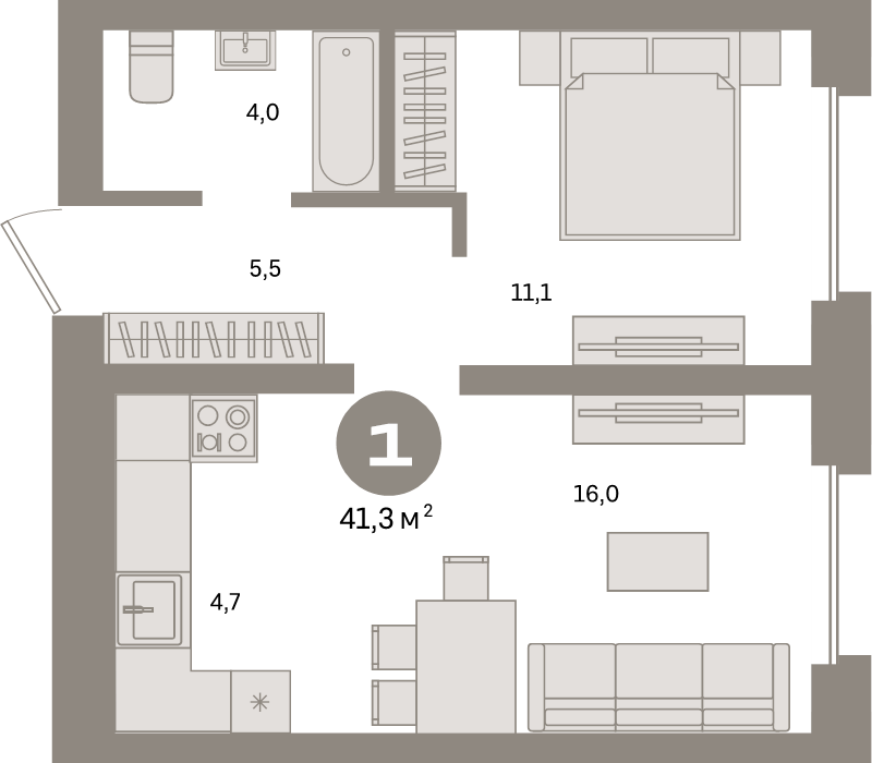 2 ккв (Евро) 41,3 м²