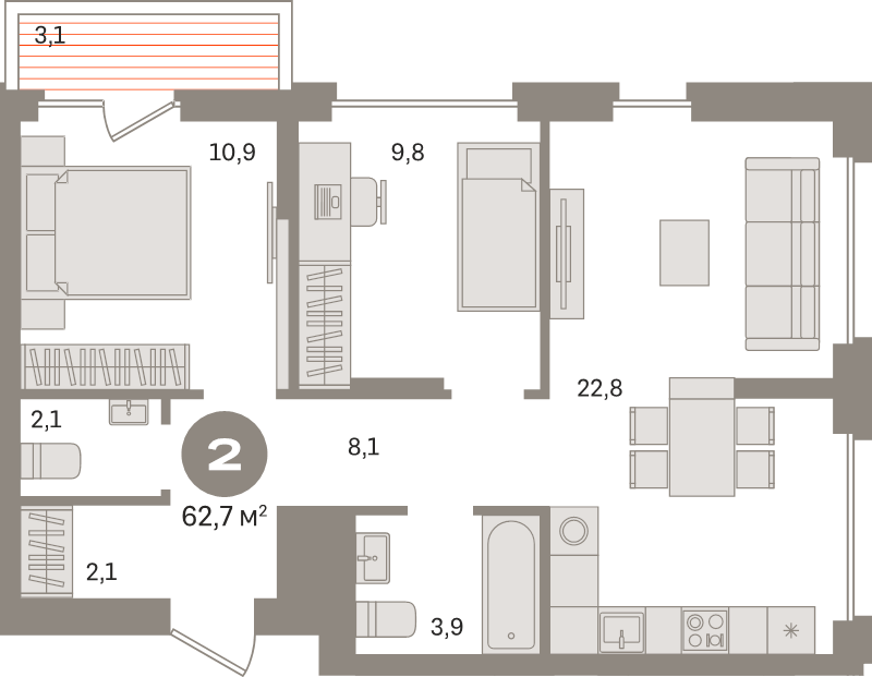 3 ккв (Евро) 62,7 м²