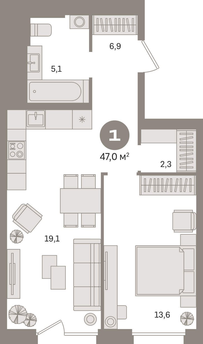 2 ккв (Евро) 47 м²
