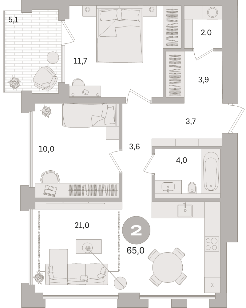3 ккв (Евро) 65 м²