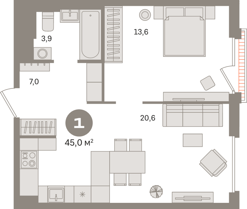 2 ккв (Евро) 45 м²