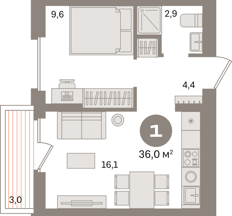 2 ккв (Евро) 36 м²