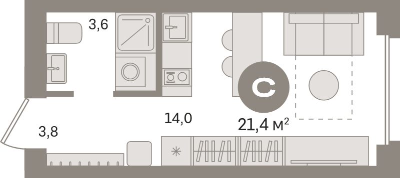 Студия 21,4 м²