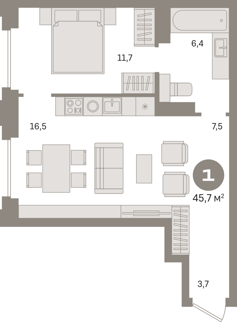 2 ккв (Евро) 45,8 м²