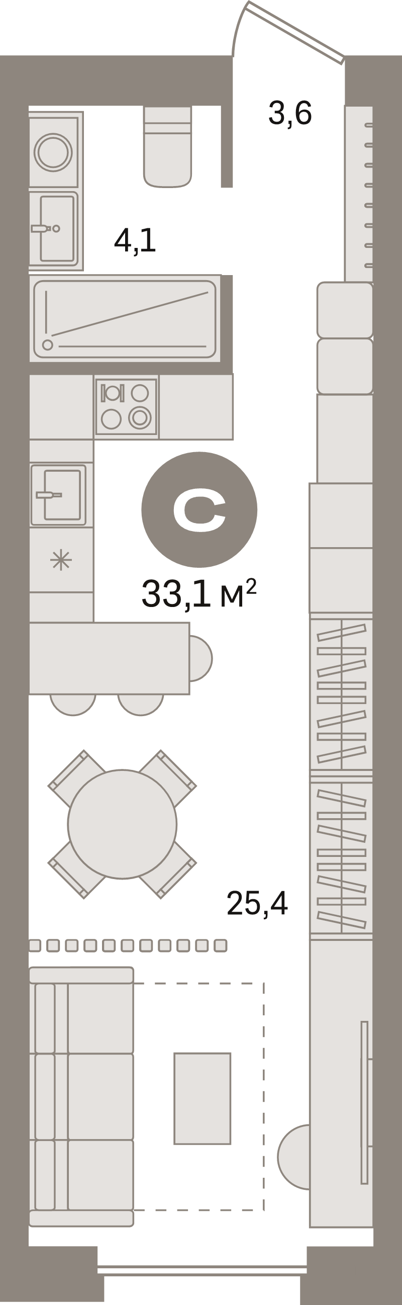 Студия 33,1 м²