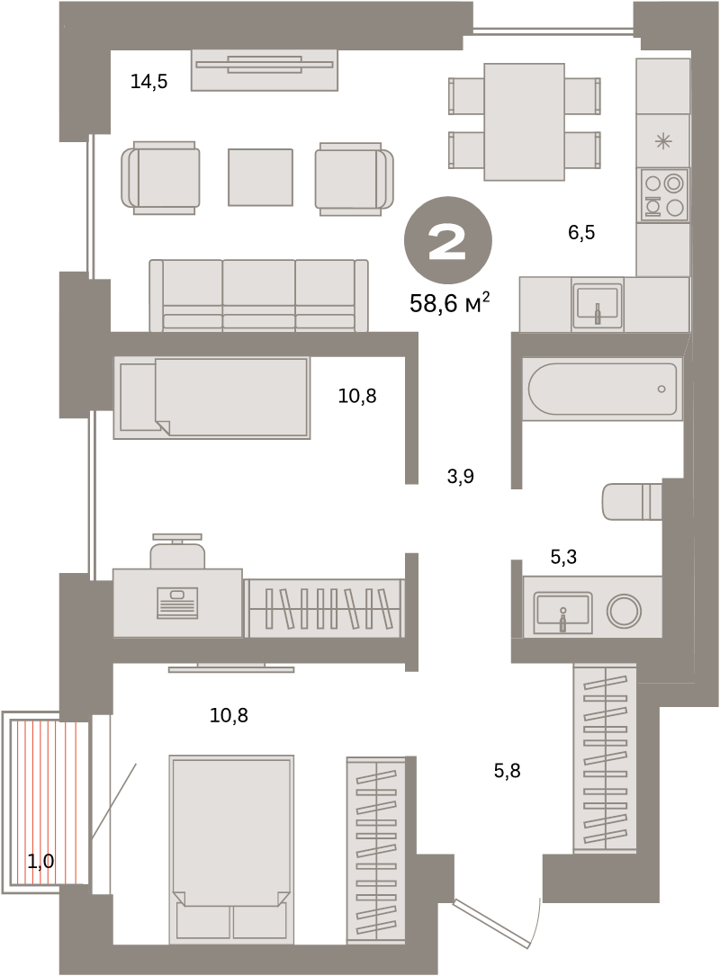 3 ккв (Евро) 58,6 м²