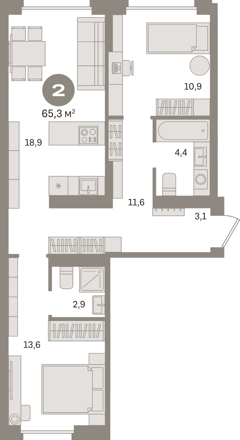 3 ккв (Евро) 65,3 м²