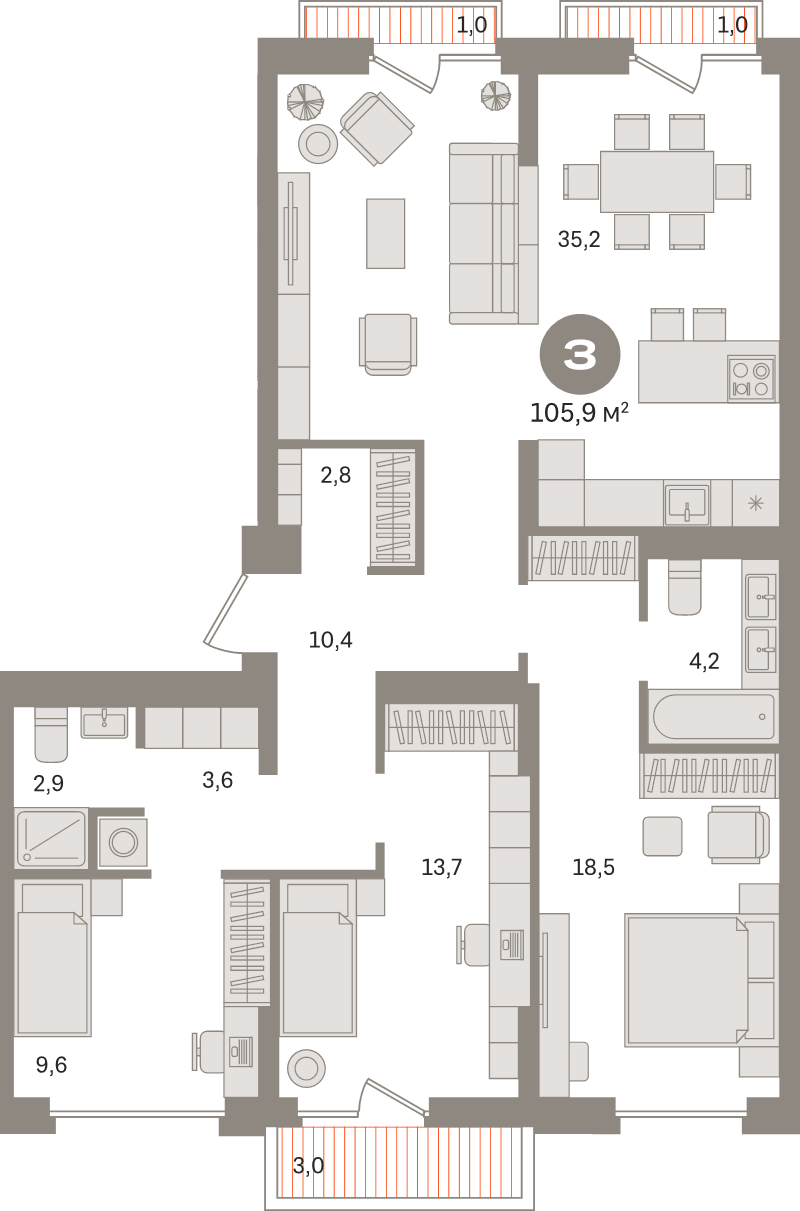 4 ккв (Евро) 105,9 м²