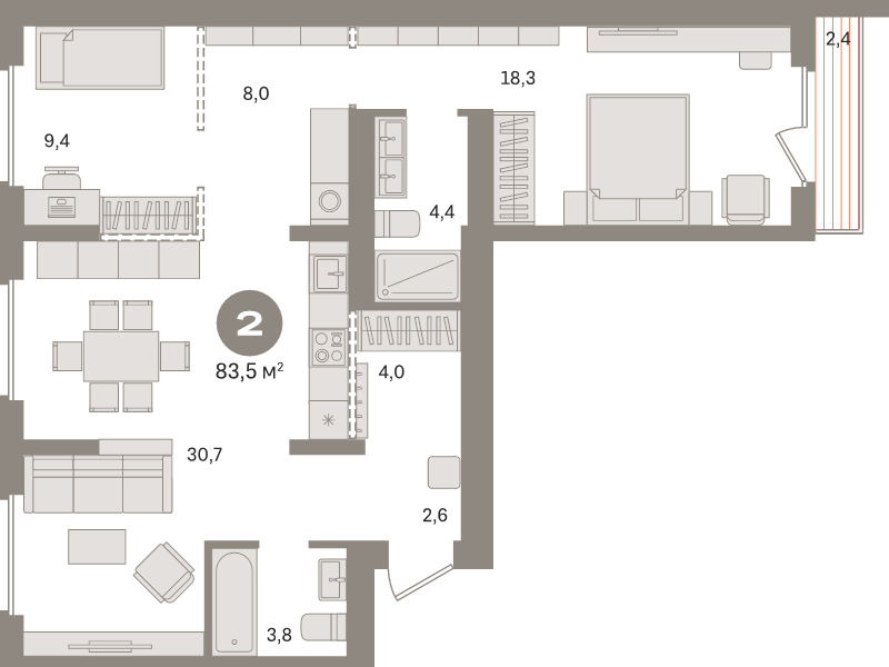 3 ккв (Евро) 83,5 м²