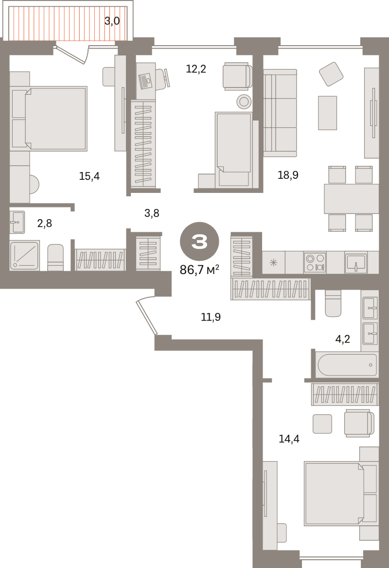 4 ккв (Евро) 86,7 м²