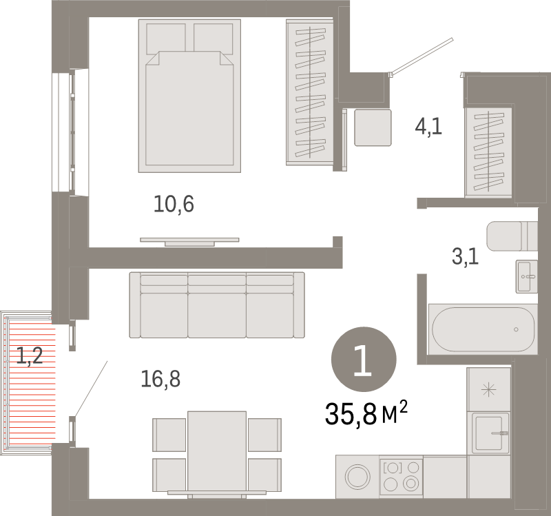 2 ккв (Евро) 35,8 м²