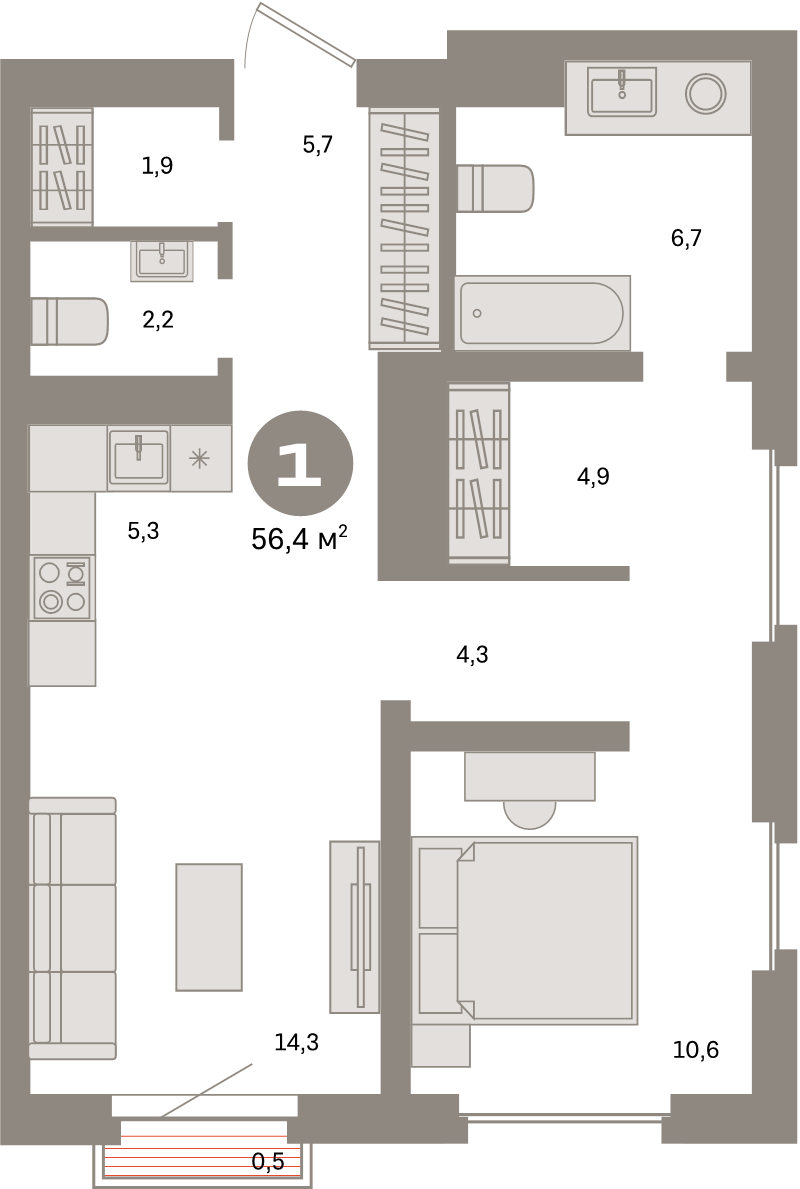 2 ккв (Евро) 56,4 м²
