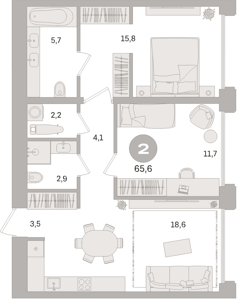 3 ккв (Евро) 65,6 м²