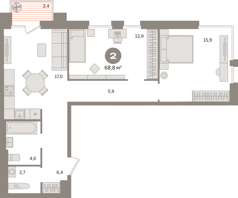 3 ккв (Евро) 68,8 м²