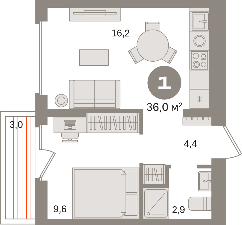 2 ккв (Евро) 36 м²