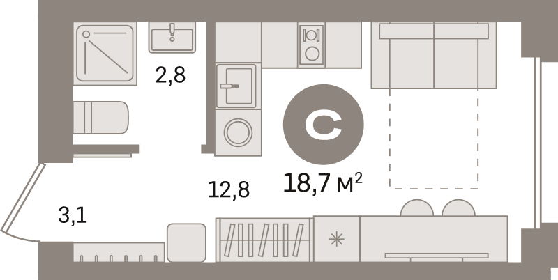 Студия 18,7 м²