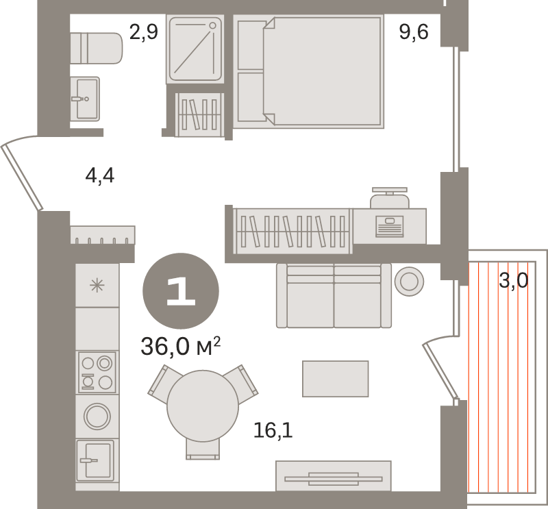2 ккв (Евро) 36 м²