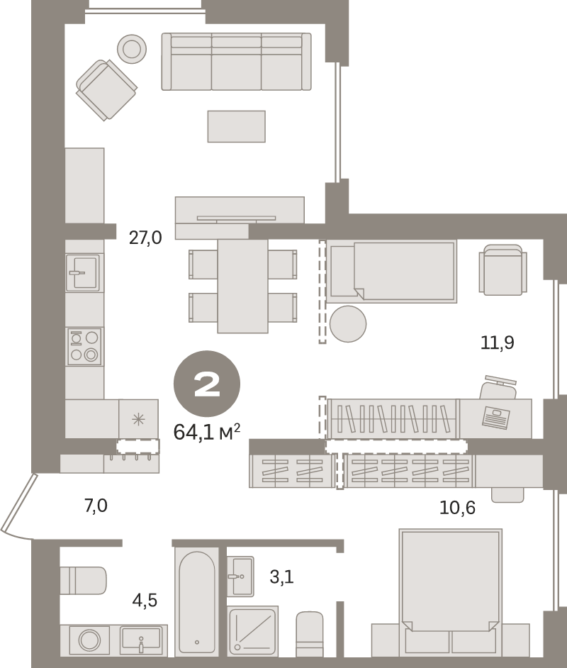 3 ккв (Евро) 64,1 м²