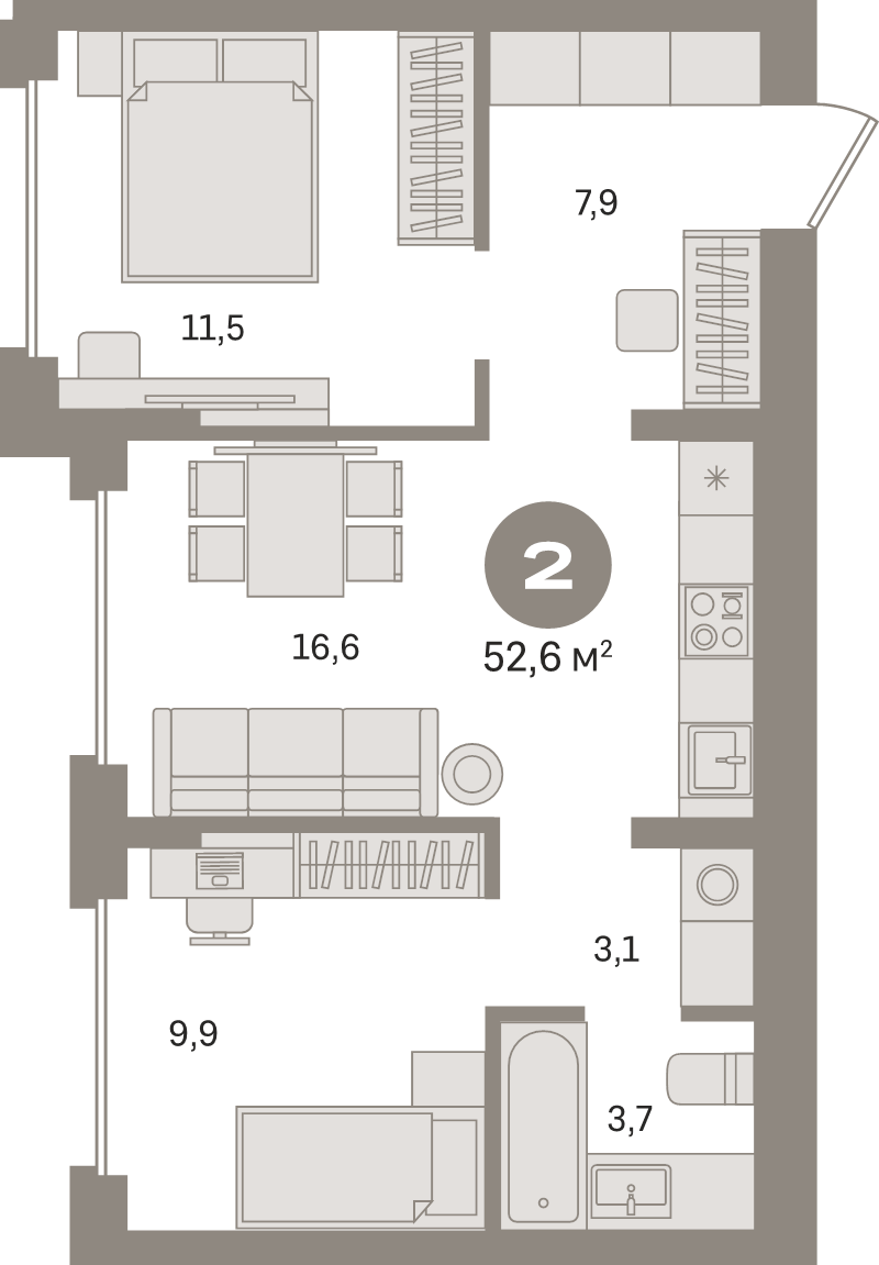 3 ккв (Евро) 52,6 м²