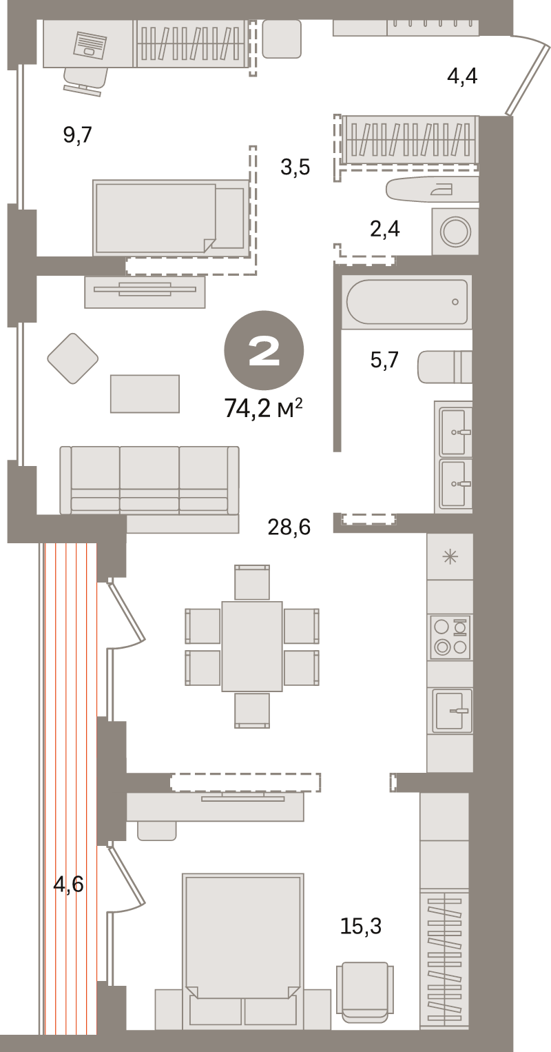 3 ккв (Евро) 74,2 м²