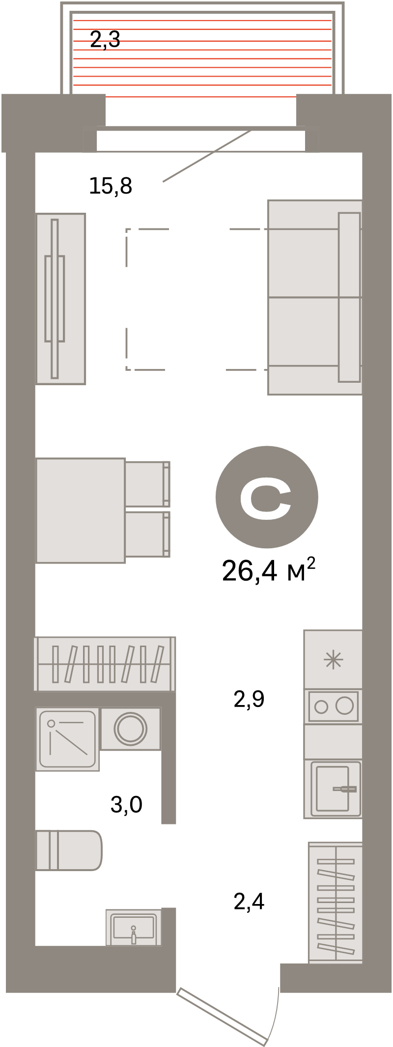 Студия 26,4 м²