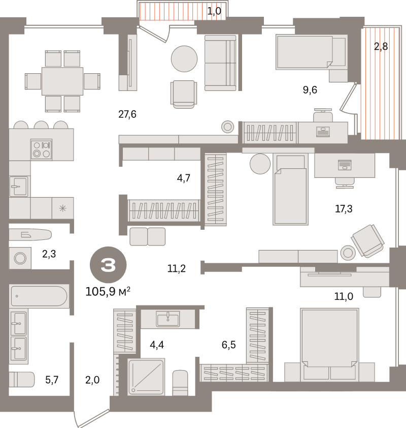 4 ккв (Евро) 105,9 м²