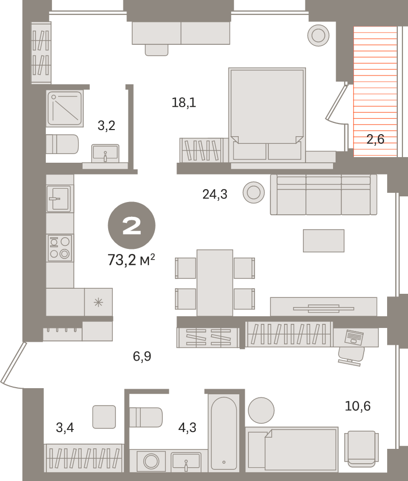 3 ккв (Евро) 73,2 м²