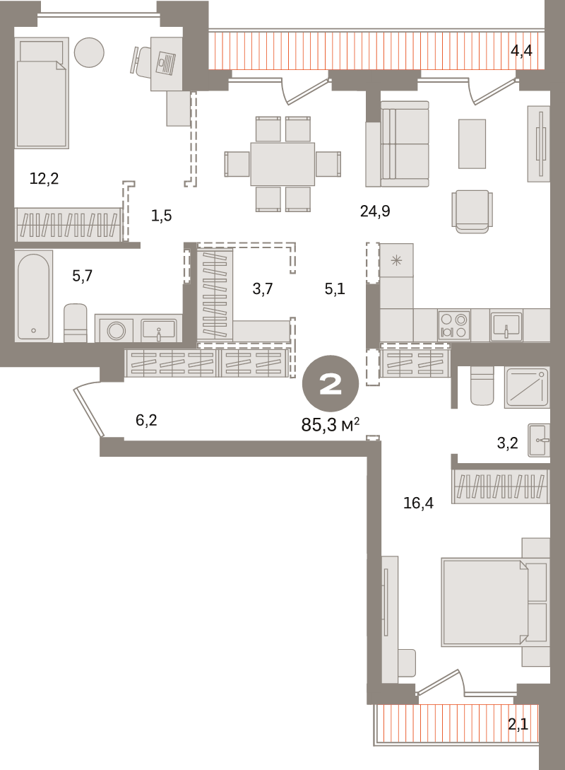 3 ккв (Евро) 85,3 м²