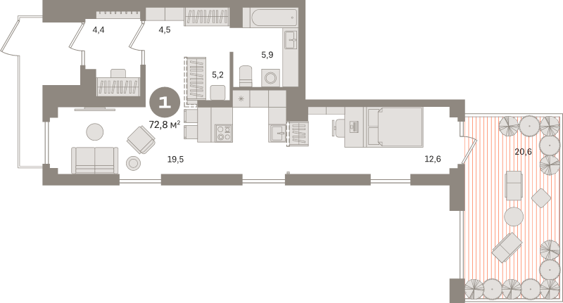 2 ккв (Евро) 72,8 м²