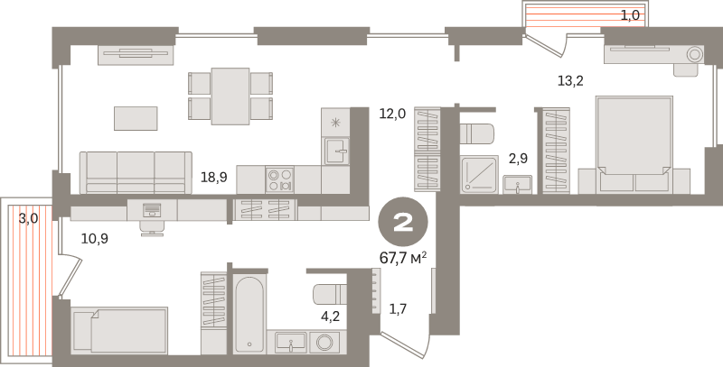 3 ккв (Евро) 67,7 м²