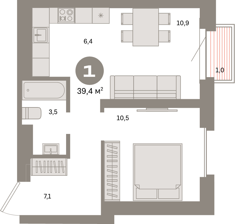 2 ккв (Евро) 39,4 м²