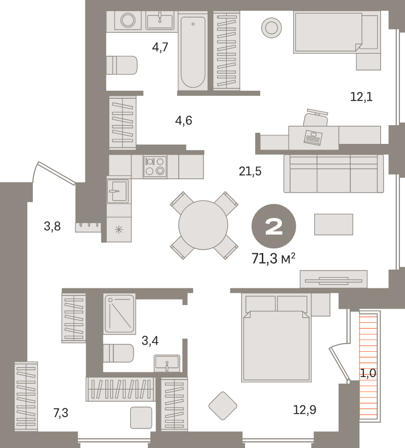 3 ккв (Евро) 71,3 м²