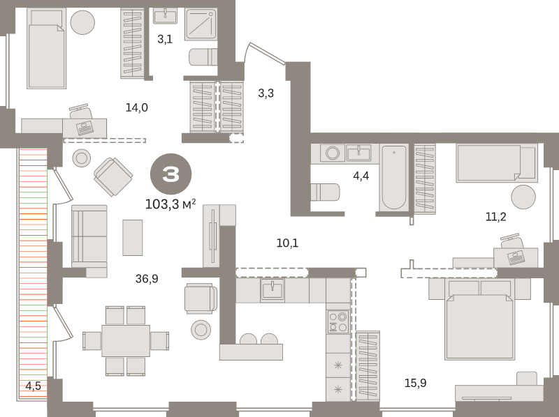 4 ккв (Евро) 103,3 м²