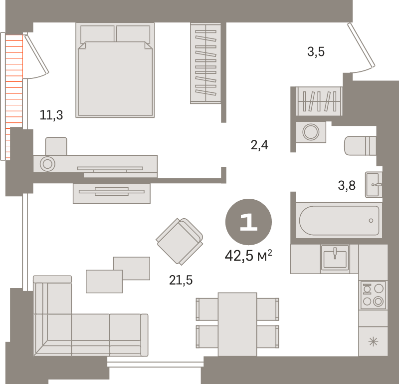 2 ккв (Евро) 42,5 м²