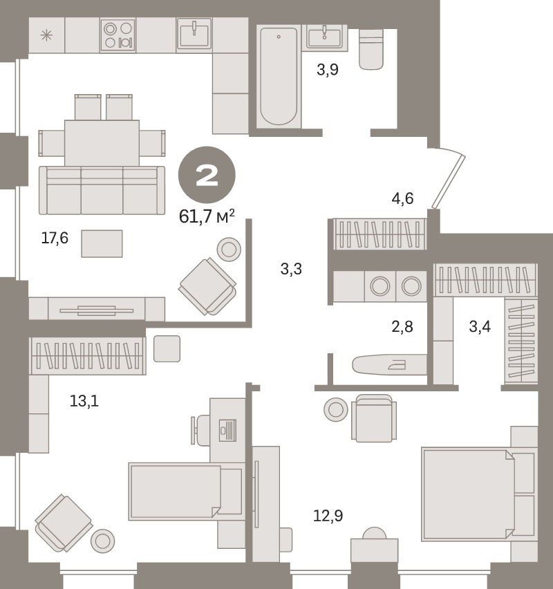 3 ккв (Евро) 61,7 м²