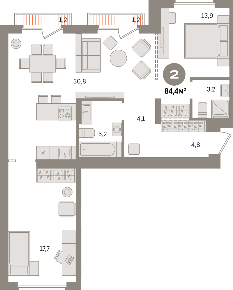 3 ккв (Евро) 84,4 м²