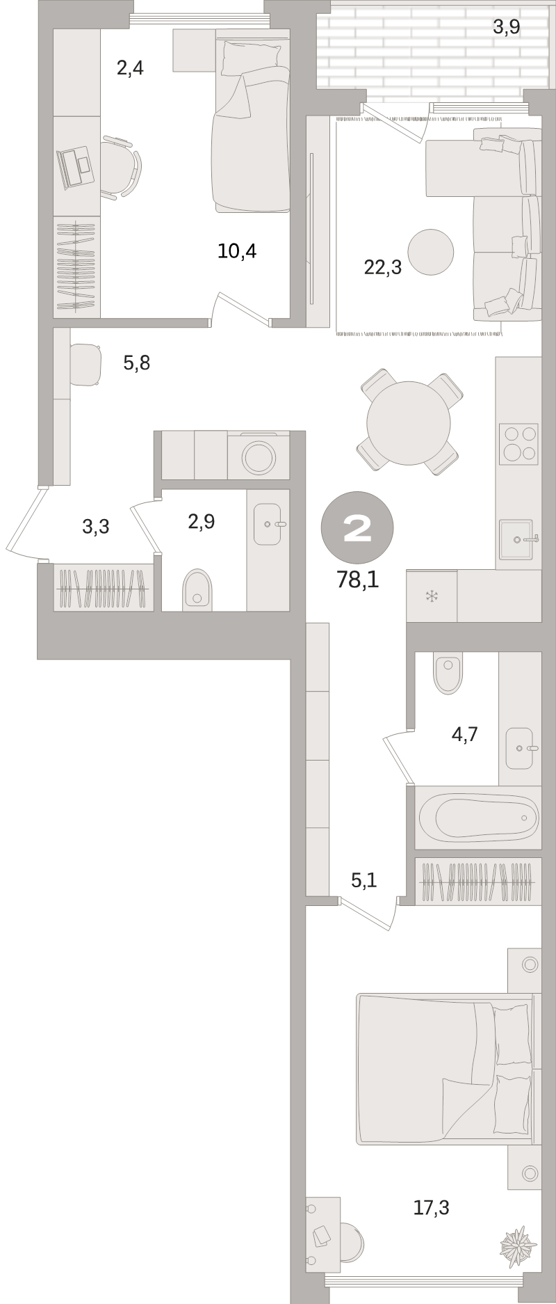 3 ккв (Евро) 78,1 м²